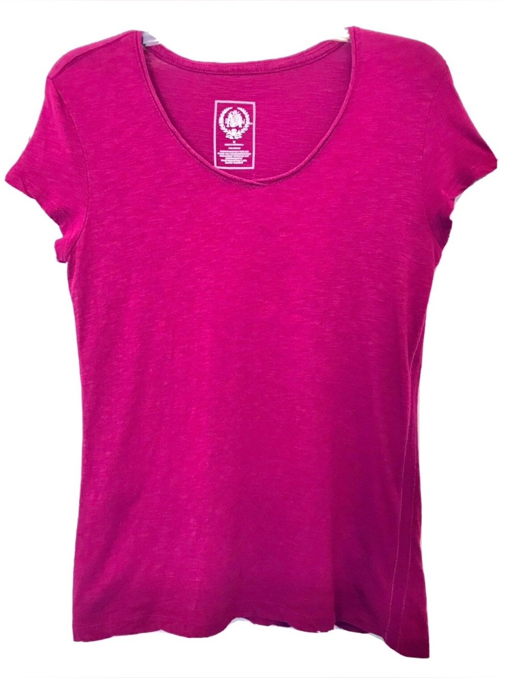 Merona Womens Vintage M Raspberry Cap Sleeve Rolled Neck Slub Cotton T Shirt
